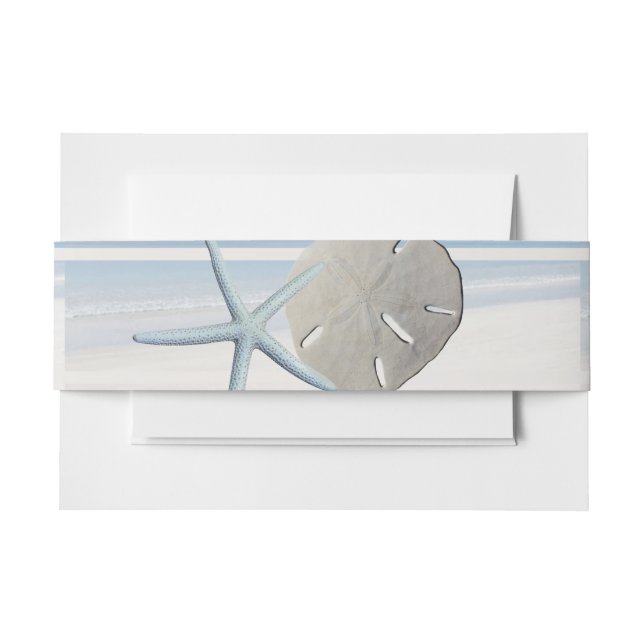 Sand Dollar and Starfish Beach Wedding Invitation Belly Band (Front Example)