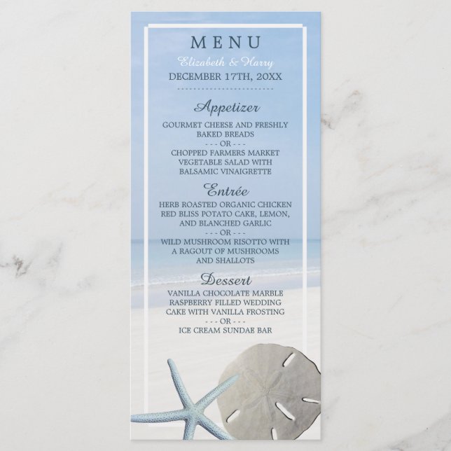 Sand Dollar and Starfish Beach Wedding Menu (Front)
