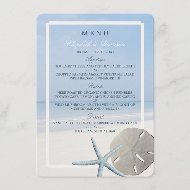 Sand Dollar and Starfish Beach Wedding Menu (Front)