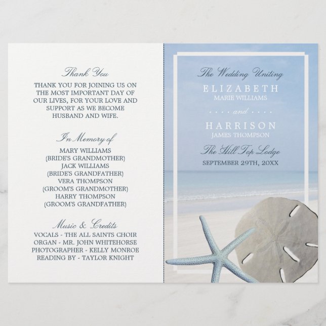 Sand Dollar and Starfish Beach Wedding Program (Front)