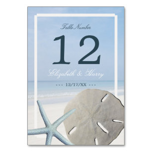 Sand Dollar and Starfish Beach Wedding Table Number