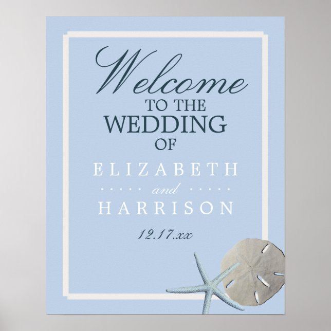 Sand Dollar and Starfish Beach Wedding Welcome Poster (Front)
