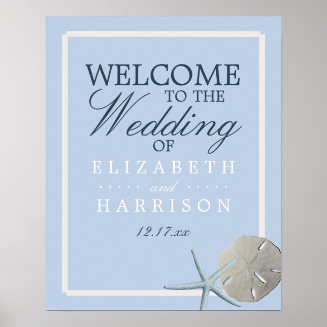 Sand Dollar and Starfish Beach Wedding Welcome Poster (Front)