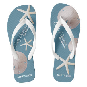 Sand Dollar and Starfish Beach with Name and Date Thongs