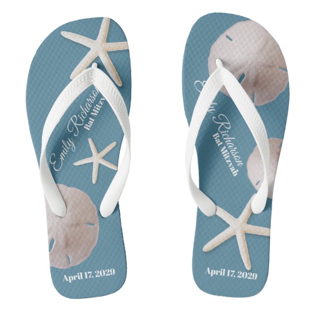 Sand Dollar and Starfish Beach with Name and Date Thongs (Footbed)