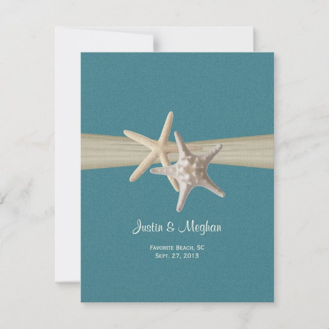 Sand Dollar and Starfish Burlap Reception Invitation (Front)