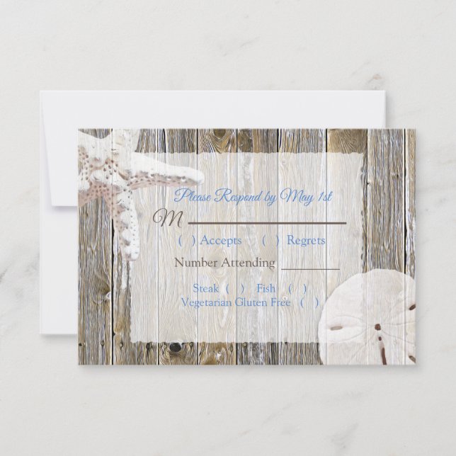 Sand Dollar and Starfish Oceanic Wedding RSVP (Front)