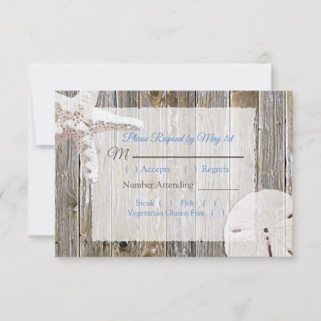 Sand Dollar and Starfish Oceanic Wedding RSVP Card (Front)