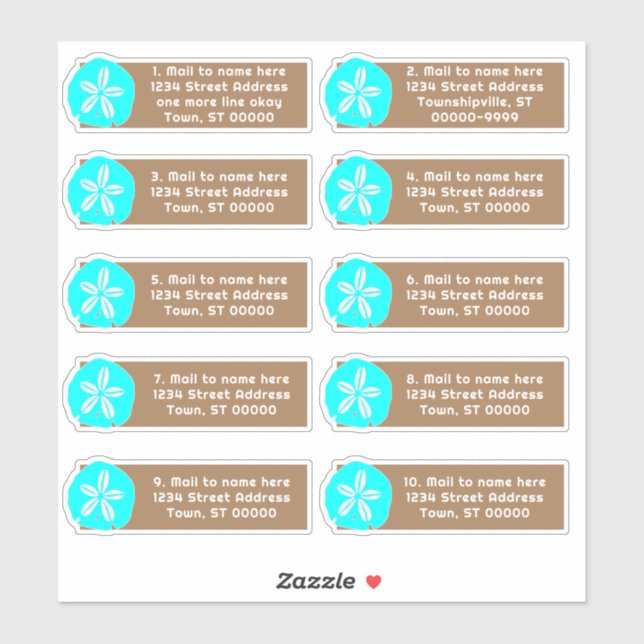 Sand Dollar Aqua Individual Address Mailing Labels (Sheet)