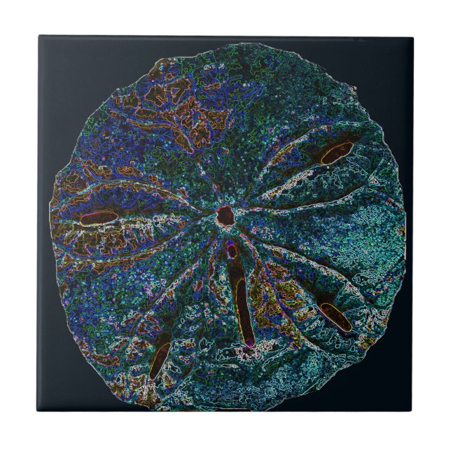 Sand Dollar Art Abstract Blue Pattern Gift Favour Ceramic Tile (Front)