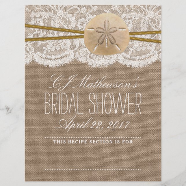 Sand Dollar Beach Bridal Shower Recipe Divider (Front)
