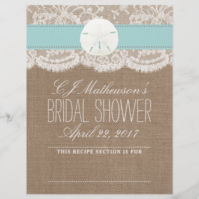 Sand Dollar Beach Bridal Shower Recipe Divider (Front)