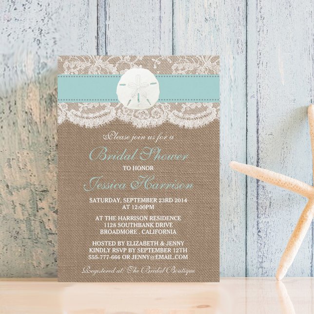 Sand Dollar Beach Bridal Shower - Turquoise Invitation (Creator Uploaded)