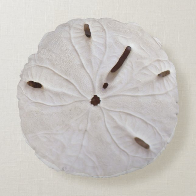 Sand Dollar Beach Coastal White Grey Round Trendy Round Cushion (Front)