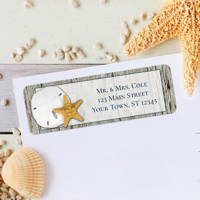 Sand Dollar Beach Driftwood Wedding Return Address Label (Creator Uploaded)