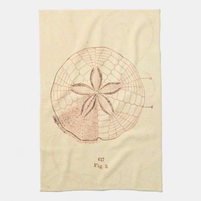 Sand Dollar Beach Illustration Tea Towel (Vertical)