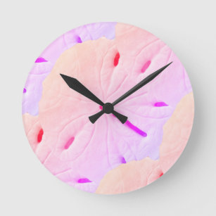 Sand Dollar Beach Pink Purple Ombre Art Abstract Round Clock