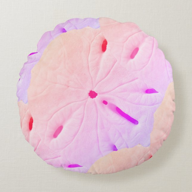 Sand Dollar Beach Pink Purple Ombre Art Abstract Round Cushion (Front)