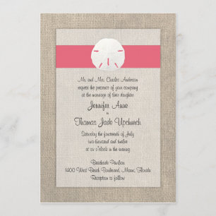 Sand Dollar Beach Wedding Invitation - Coral
