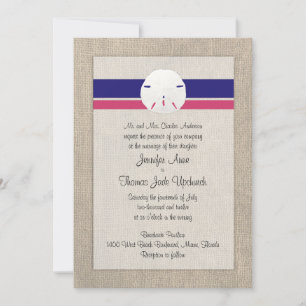 Sand Dollar Beach Wedding Invitation - 'Melon Navy