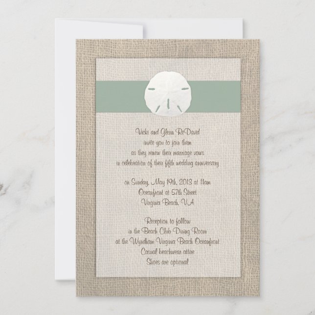 Sand Dollar Beach Wedding Invitation - Peridot (Front)
