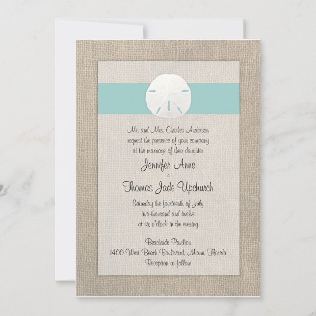Sand Dollar Beach Wedding Invitation - Turquoise (Front)