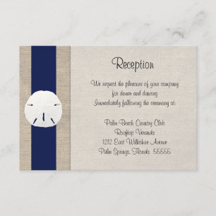 Sand Dollar Beach Wedding Reception Card Navy