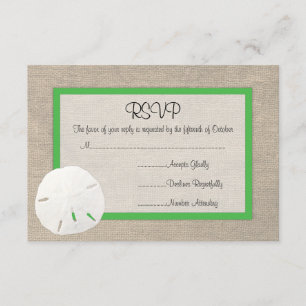 Sand Dollar Beach Wedding RSVP card - Green