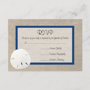 Sand Dollar Beach Wedding RSVP card - Peacock Blue