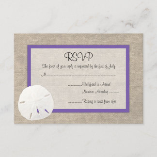 Sand Dollar Beach Wedding RSVP card Purple