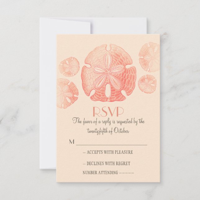 Sand dollar beach wedding RSVP cards (Front)
