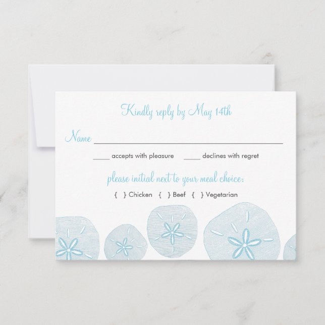 Sand Dollar Beach Wedding RSVP Meal Choices Card (Front)