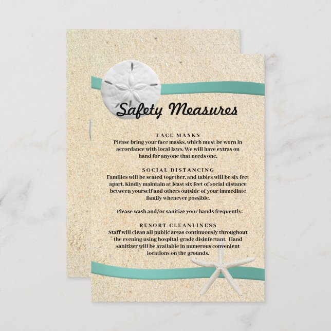 Sand Dollar Beach Wedding Safety Measures Enclosure Card (Front/Back)