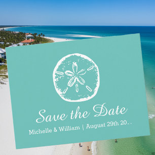 Sand dollar beach wedding save the date cards