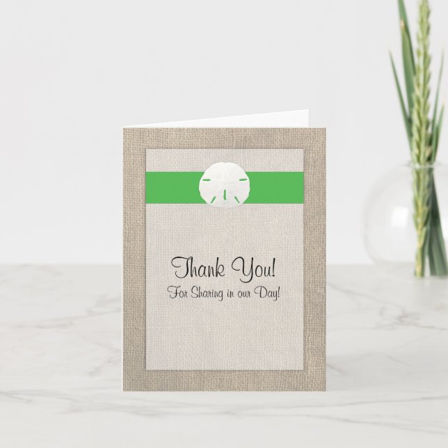 Sand Dollar Beach Wedding Thank You Card  - Green (Front)