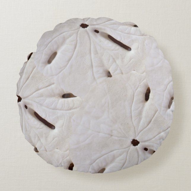 Sand Dollar Beach White Grey Trendy Coastal Cute Round Cushion (Front)