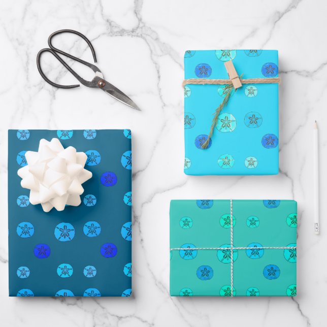 Sand Dollar Blue Wrapping Paper Sheet (Front)