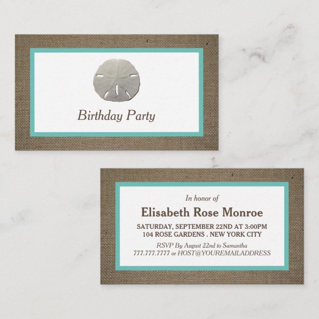 Sand Dollar & Burlap Birthday Party Ticket (Front/Back)