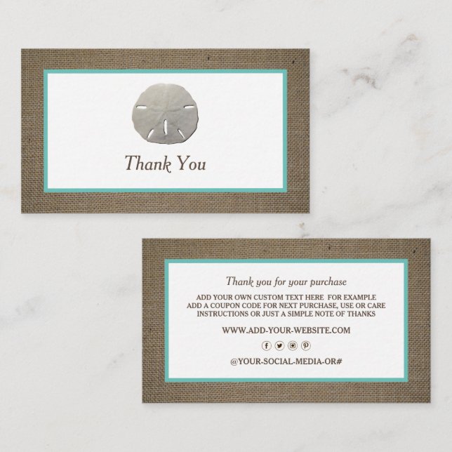 Sand Dollar & Burlap Business Thank You Card (Front/Back)