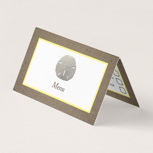 Sand Dollar & Burlap Menu Selection Card (Front)