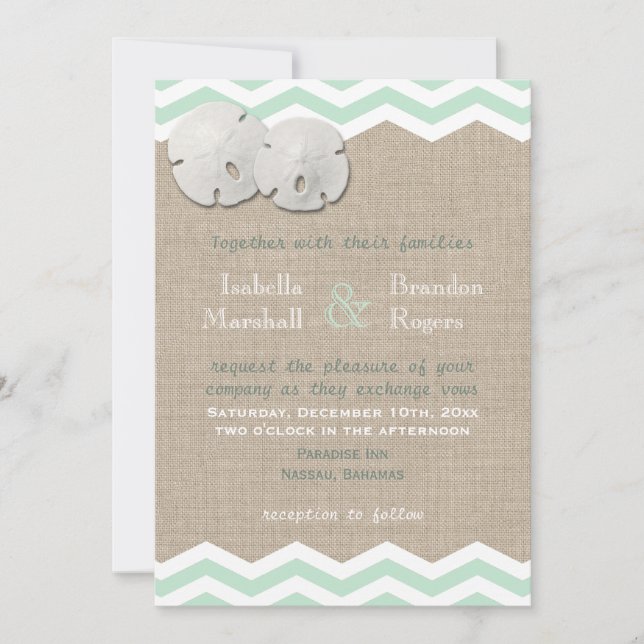Sand Dollar & Chevron Wedding Invitation (Front)