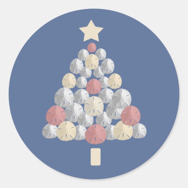 Sand Dollar Christmas Tree (blue) Classic Round Sticker (Front)