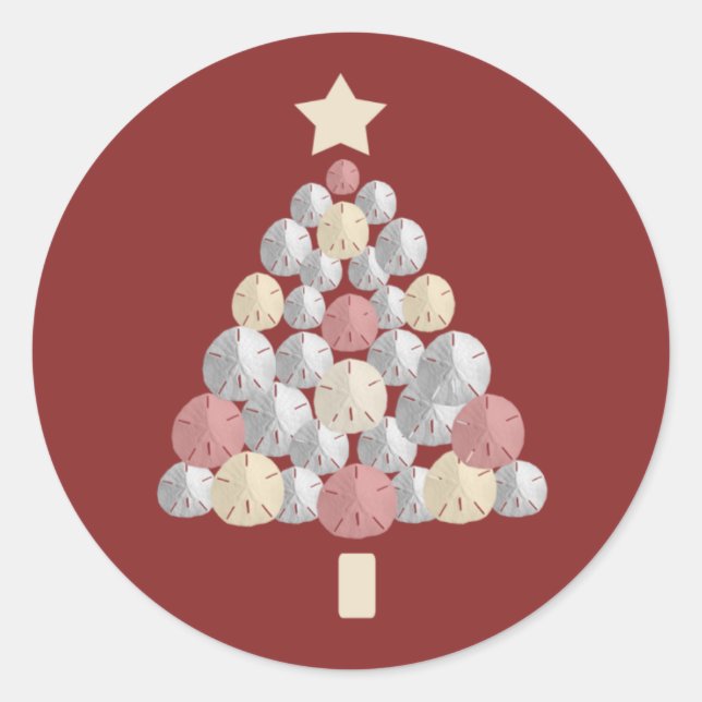Sand Dollar Christmas Tree (red) Classic Round Sticker (Front)