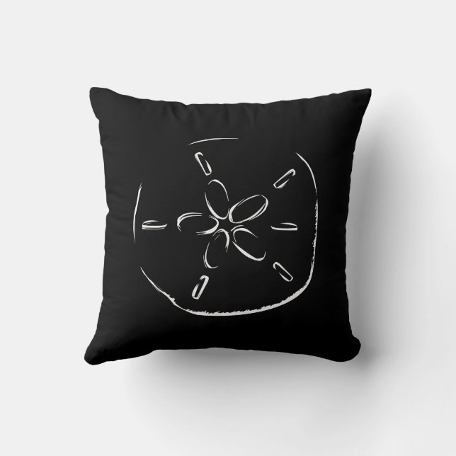 Sand Dollar Drawing Black Cushion (Back)