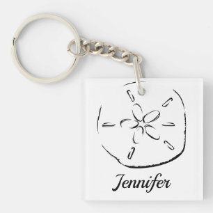 Sand Dollar Drawing Custom Name Key Ring
