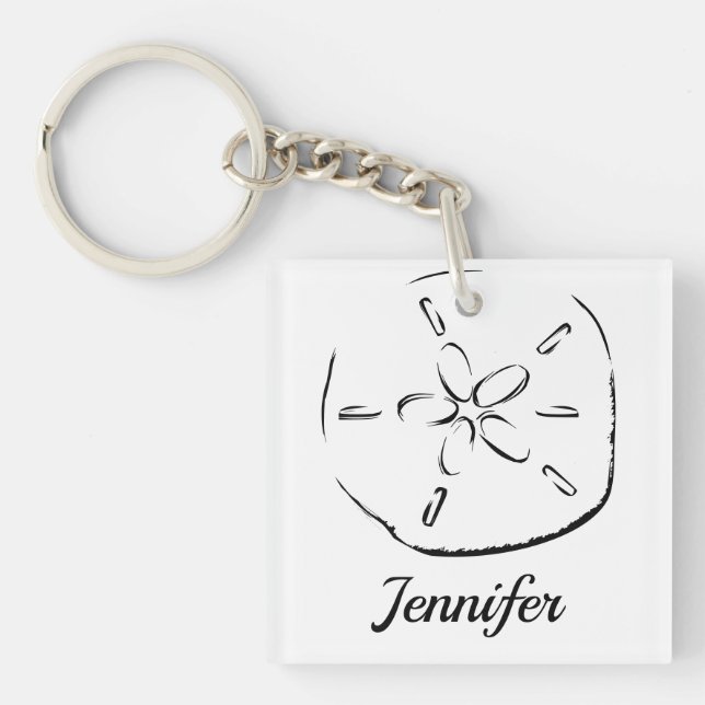 Sand Dollar Drawing Custom Name Key Ring (Front)