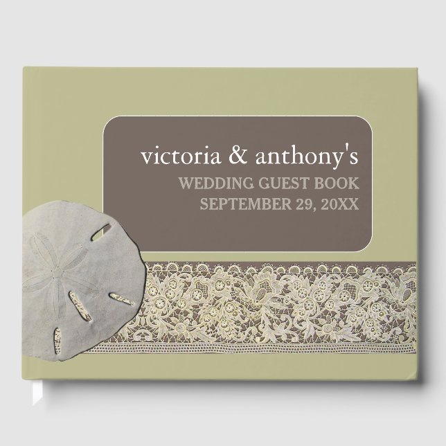 Sand dollar Lace, Vintage Beach Wedding Guest Book (Front)