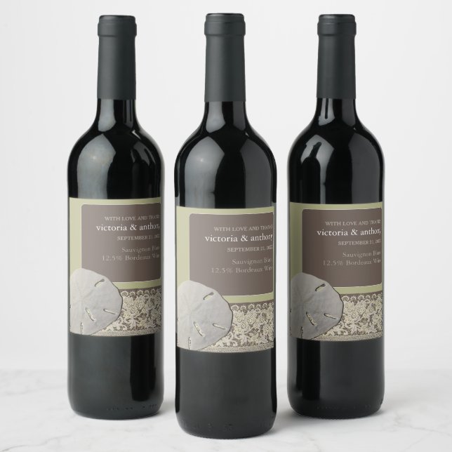 Sand dollar Lace, Vintage Beach Wedding Wine Label (Bottles)