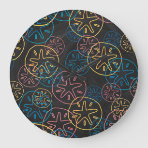 Sand Dollar Lines Red Yellow Blue Large Clock