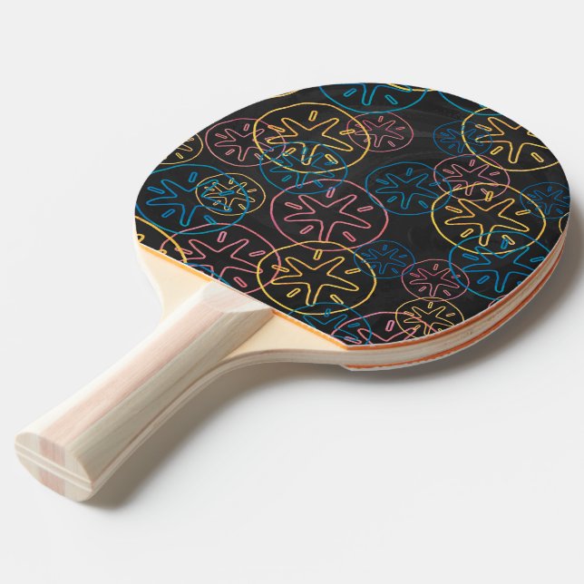 Sand Dollar Lines Red Yellow Blue Ping Pong Paddle (Back Angle)
